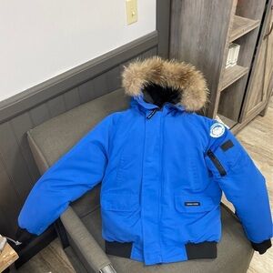 Blue Canada Goose Jacket with Fur Trim